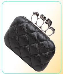 Skull ring evening vintage plaid woman clutch bag Ladies messenger bags Mini black Luxury party Clutches purse Y2012249715940