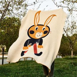 Blankets Cute Cartoon Class A Half-side Velvet Knitted Blanket Lunch Break Sofa Multifunctional Decorative