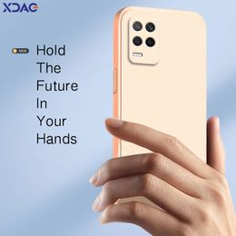 Square Liquid Silicone Mobile Case for Realme 8 8s Q3 Q3i V13 Narzo 30 5G Lens Protective Shockproof Phone Cover Realme8 Housing