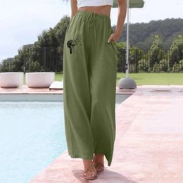Women's Pants Outdoor Stright Long Women Leisure Printing High Waisted Wide Leg Fashion Drawstring Casual For Home