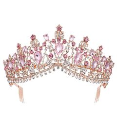 Baroque Rose Gold Pink Crystal Bridal Tiara Crown With Comb Pageant Prom Rhinestone Veil Tiara Headband Wedding Hair Accessories Y2713731