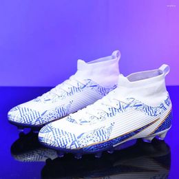 American Football Shoes Trendy Print Blue Men's Soccer High Top Lace-up Sneakers Men Outdoor Comfort Non-slip Futsal Boot