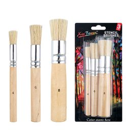 3pcs/Set Wooden Stencil Brush Chalk Paint Natural Pure Hog Bristle Brush Round Oil Painting Brushes Children Drawing Pen