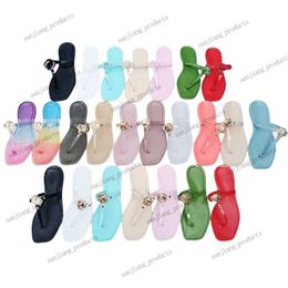 2024 designer man slides luxury woman slipper Chevron jelly rubber square head thong sandals round metal buckle flat slide brand famous Flip Flops Slingback sandali