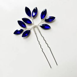 4PCS Dark Blue Crystal Women Hair Pins Jewelry Accessories Wedding Head Ornament Sticks Bridal Tiara Decoration