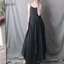 Casual Dresses Xgoth Women Black Dress Sleeveless Halter A-line Long Irregular Summer Girls Korean Fashion Skirts Trendy Clothes