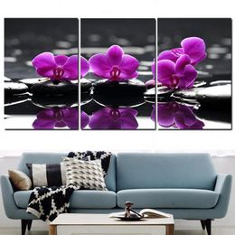 3Panel Hd Print Zen Stones Purple Butterfly Orchid Canvas Painting Modular Pictures Wall Art Poster For Living Room Home Dceor