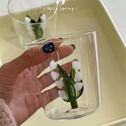 1/2PCS Lily Of The Valley Cup Transparent Wine Cup Beverage Cup Animal Water Cup Rabbit Rose Duck Cup Glass Cup Shot Glasses