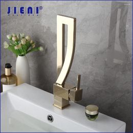 Bathroom Sink Faucets JIENI Basin Faucet Deck Mounted Golden Waterfall Fashion And Personality & Cold Water Single Handle Mixer Taps