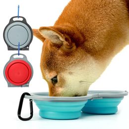 Hot Sell Pet Folding TPR Double Bowl Going Out Mountaineering Buckle Dog Basin Drinking Water Cat Feeder Anti-upset