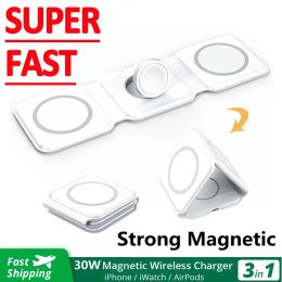 Chargers Mini Magnetic Wireless Charger Pad Stand for iPhone 14 13 12 11 X Pro Max Apple Watch Airpods 3 in 1 Fast Charging Dock Station