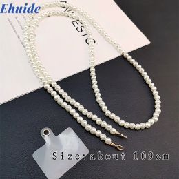 Phone Lanyard Long Crossbody Necklace Chain Hand-beaded Plastic Pearl Strap Anti-lost Sling Universal Clip Bag for Phone Case