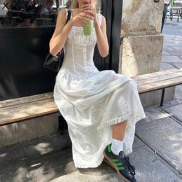 Casual Dresses Xeemilo Simple Elegant Square-neck White Maxi Dress Summer Slim Lace Up Sleeveless Dreses French Party Beachwear Vestidos