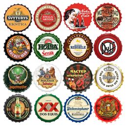 Beer Wine Signs Circle Plate Wall Tin Sign Hanging Crafts Metal Board Poster Beer Bottle Cap Painting Vintage Bar Garage Decor