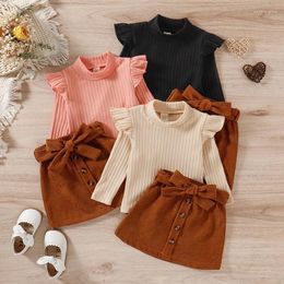 Clothing Sets FOCUSNORM 0-5Y Fashion Kids Girls Autumn Clothes Long Sleeve Turtleneck Knitting Solid Tops A-Line Dress Waist Belt