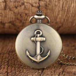 Pocket Watches New vintage bronze boat anchor relief Roman literal quartz necklace pocket for men and women as collectibles Y240410