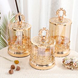 Electroplated Gold Candy Jar Glass Jewelry Cosmetic Storage Box with Lid Metal Cutout Decor Vase Table Top Nuts Fruit Snack Jar