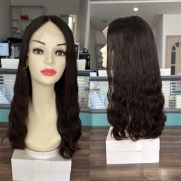 European Wave 22inch Lace Top Wigs Natural #4 Brown Colour Human Hair Kosher Wig Middle Part Front Lace Jewish Wigs For Women