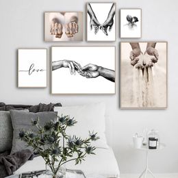 Black White Romantic Hand in Hand Poster Print Canvas Painting Modern Love Quotes Wall Art Picture for Couples Lovers Room Decor