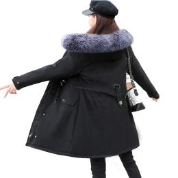 Winter Jacket New 2023 Korea Women Parka Clothes Long Coat Wool Liner Hooded Jacket Fur Collar Thick Warm Snow Wear Padded Parka