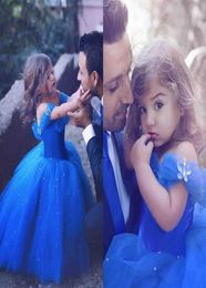 Royal Blue Princess Girls Pageant Dresses Toddler Applique Off Shoulder Tiered Tulle Pleats Pageant Dress for Little Kids9805751