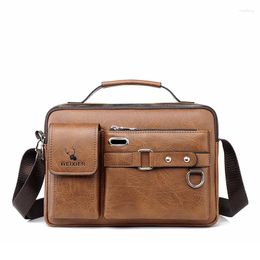 Storage Bags 2024 Men Briefcase Bag High Quality Business PU Leather Shoulder Messenger Office Handbag 14 Inch Laptop