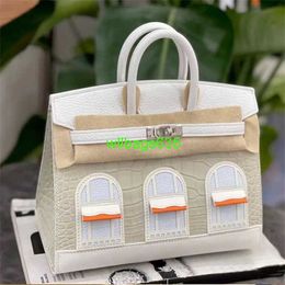 House Platinum Bags Bk Leather Handbags Imported American Alligator Skin House Bag Fully Handmade Customized Womens Bag Leather 20cm Smal have logo HBN0