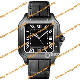 High quality Asian automatic watch 39 8mm men's watch black Roman dial black leather strap sapphire glass folding buckle cale216i