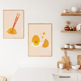 Modern Kitchen Decor Foods Cute Gyoza Egg Soy Sauce Fish Posters Nordic Canvas Painting Wall Art Print Pictures for Dinning Room