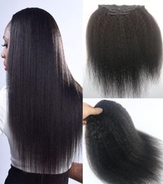 Afro Kinky Straight Brazilian Human Hair Clips Hair Extension 1B Natural Colour Hair African American 7PCS 120gram5209230