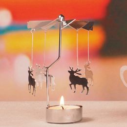 Rotating Holder Spinning Tea Light Carousel Romantic Candlestick Ornament for Wedding Party Bar Hotel Home Decor