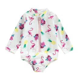 UV Baby Girl Swimsuit One Piece Swimming Jumpsuit Ruffles Bathing Suit SPF 50 Long Sleeve Kids Swimwear for Girls 1-5 Years