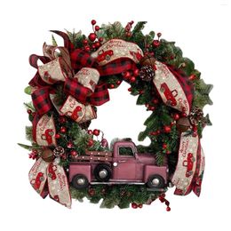 Decorative Flowers 0 Red Truck Christmas Wreathfront Door Of The Garland Decorated With Decoration Modern Home Room