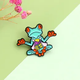 Brooches Cartoon Cute Meditating Frog Enamel Brooch Creative Funny Animal Alloy Badge Collar Backpack Accessories Gifts For Friends