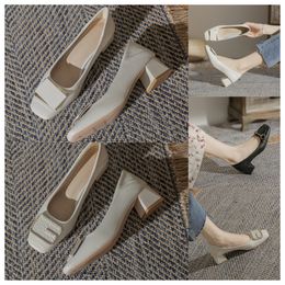 2024 Luxury Designer High square toe women fashionable middle heels soft soles thick heels and single shoes