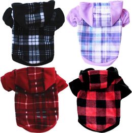 Dog Winter Coat Thicker Fleece Dog Hoodie Jacket Red and Black Plaid Pet Warm Outfit Windproof Vest Clothes For Small Puppy Dogs