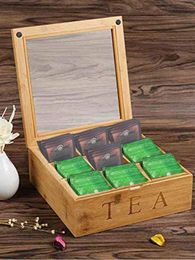 Multi Use 9 Compartment Wooden Tea Coffee Box Storage Organizer For Kitchen Space Saving Jewelry Holder Chest Storage Box