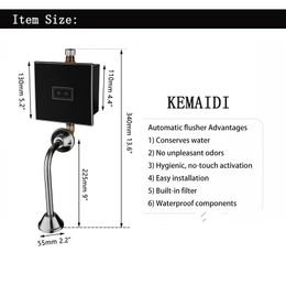 KEMAIDI Black Bathoom Sensor Urinal Bathroom Toilet Automatic Flush Valve Sensor Urinal Wall Mounted Touch Faucet Urinal