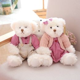 2 pcs/pair 26cm Lovely Couple Teddy Bear With Cloth Plush Toys Dolls Stuffed Toy Kids Baby Children Girl Birthday Christmas Gift