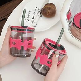 Wine Glasses Glass Cup Transparent With Lid And Straw Ice Coffee Mug Tea Juice Milk Water Drinkware