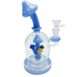 The New 8.6inch Blue Mushroom Shape Water Bong Dab Rig with Glass Bowl and Mixed Colour Ash Catcher Smoking Accessories for Hookahs H2521