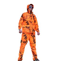 Outdoor Bionic Camo Clothing Suits Oversized Orange Waterproof Hunting Set Bird Watching Clothes Ghillie Suit 4XL