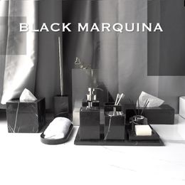 Black Nero Marquina Marble Bathroom Set Luxury Soap Dispenser Soap Dish Aromatherapy Bottle Vase Tissue Box Bathroom Accessories