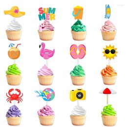 Party Supplies 12pcs Summer Beach Hawaii Cupcake Toppers Sun Umbrella Ball Cake Hawaiian Pool Theme Birthday Decorations