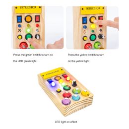 Montessori Busy Board Light Switch Toy Wooden Sensory Toys For Toddlers Activity Board Switch Box Buttons Wires Control Panel
