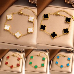 Gold Plated Clover Lucky Bracelet for Women White/Black/Red/Green Bracelets Cute Link Bracelets Jewelry Gifts Trendy for Women Teen Girls