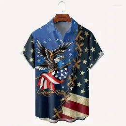 Men's Casual Shirts Plus Size Lapel Mens American Flag Graphic Print Hawaiian Shirt Button Down Top Blouse Short Sleeve