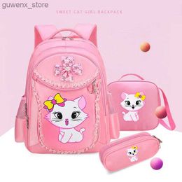 Backpacks Pink Cat Childrens Backpack School Bag 3 Cartoon Childrens Backpack Kitty Printing Bookbag mochilas Escolares infanti Y240411Y240417S0RB