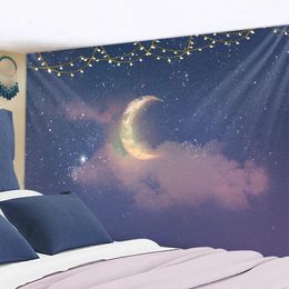 Hippie Flower Tapestry Dorm Decoration Moon Wall Hanging Starry Carpet Kawaii Room Home Decor 240411
