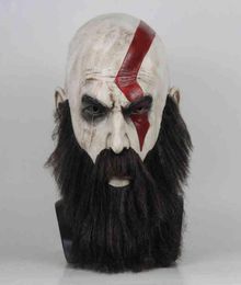 Game God Of War 4 Kratos Mask with Beard Cosplay Horror Latex Party Masks Helmet Halloween Scary Props L2205307393359